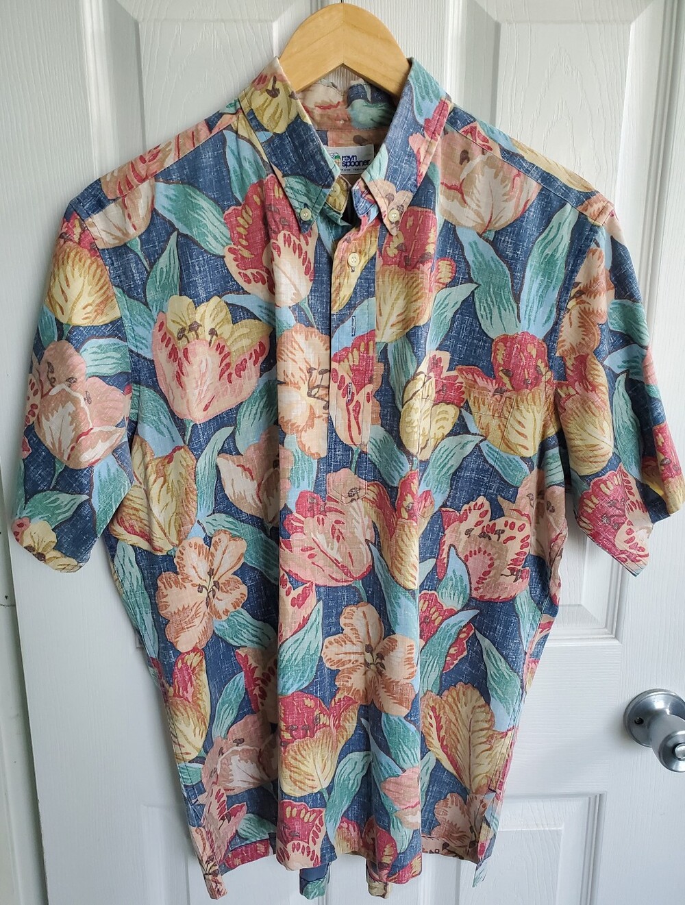 Vintage Reyn Spooner 4 Button Popover Revetse Print Shirt Men's Size Large